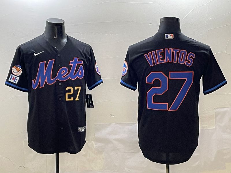 Men New York Mets #27 Vientos Black Game 2025 Nike MLB Jersey style 5